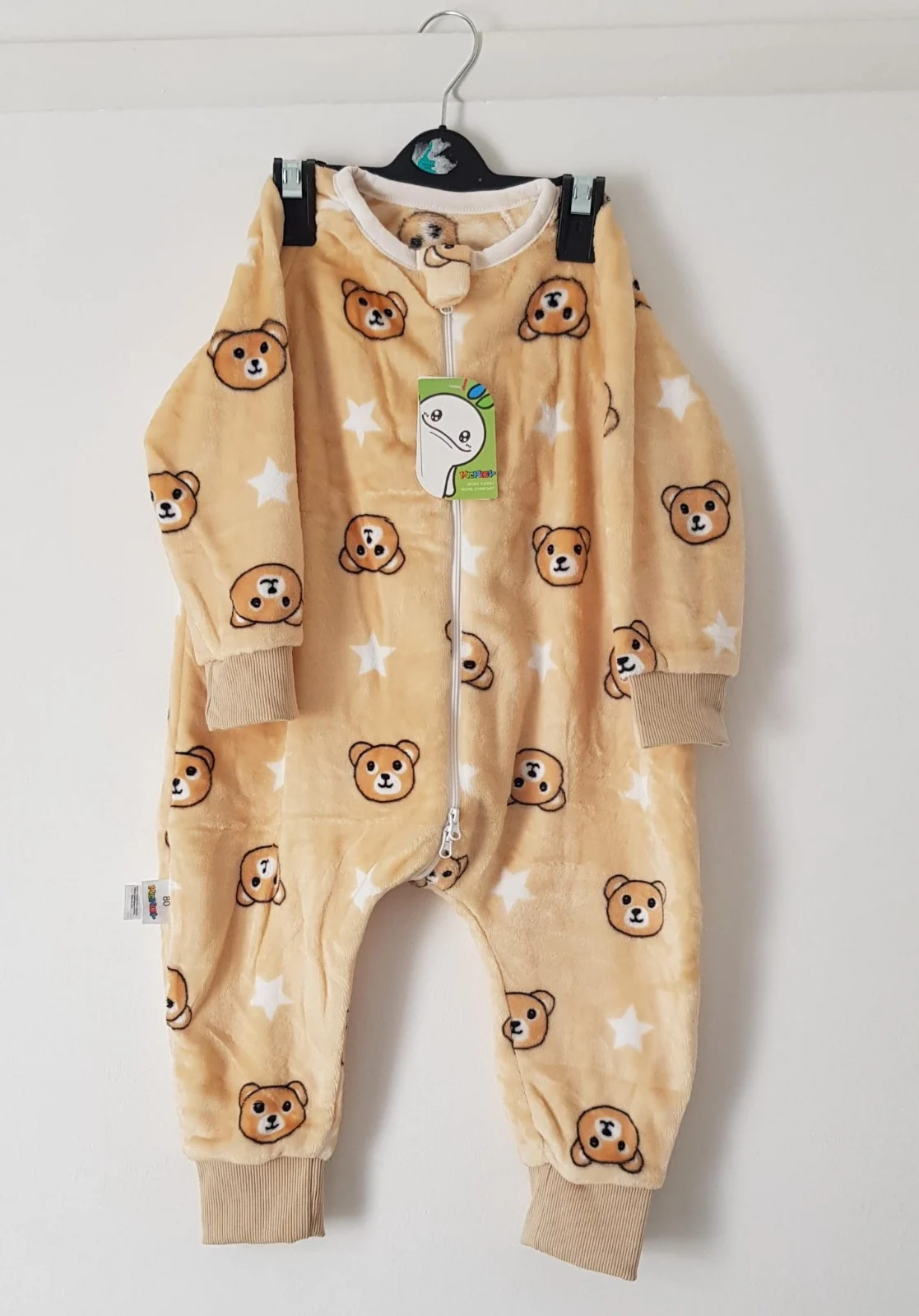 Unisex Baby Flannel Sleeping Bag with Legs – Triple Zipper – Brown Bear – 9–18 Months