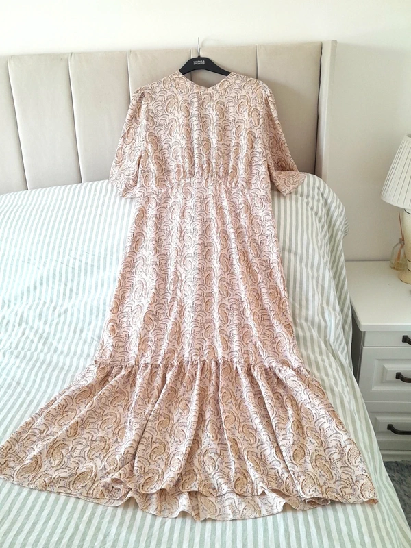New Ladies Miss Selfridge Apricot, Paisley Print, Flare Sleeve, Summer Dress Size UK 16