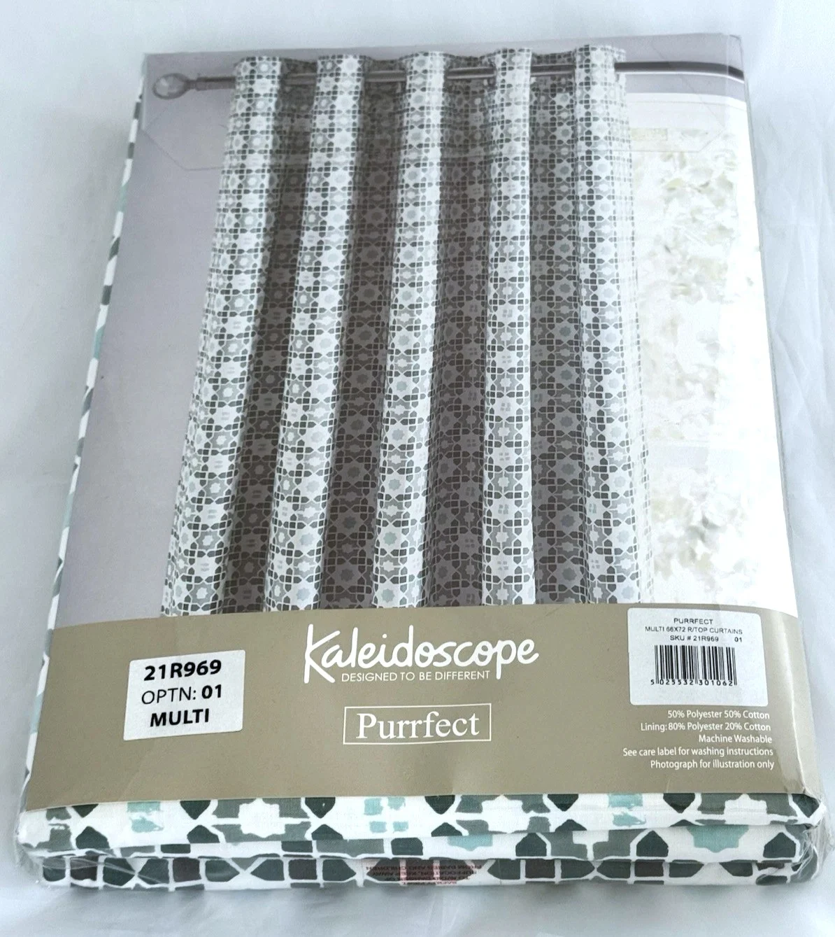NEW Kaleidoscope, Geometric, Grey, Lined Eyelet Curtains W 66" x L 72"   RRP £59