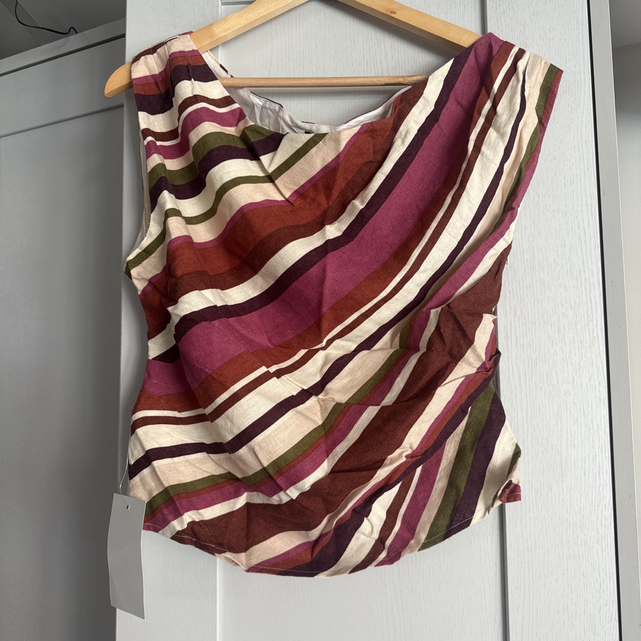 Nobody’s child Multi-Coloured Striped Linen-Blend One Shoulder Top
