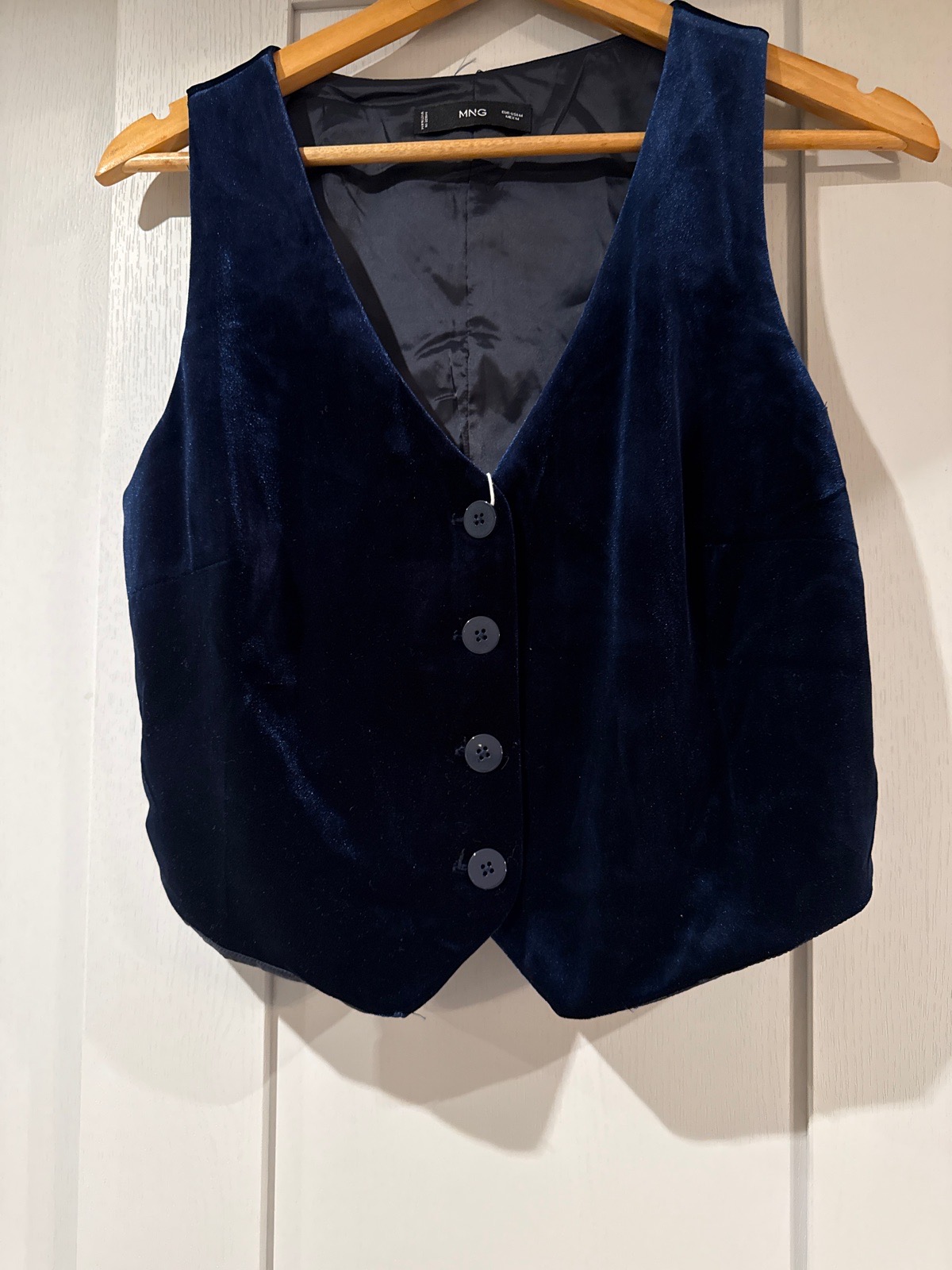 Mango Cropped Velvet Waistcoat - Navy