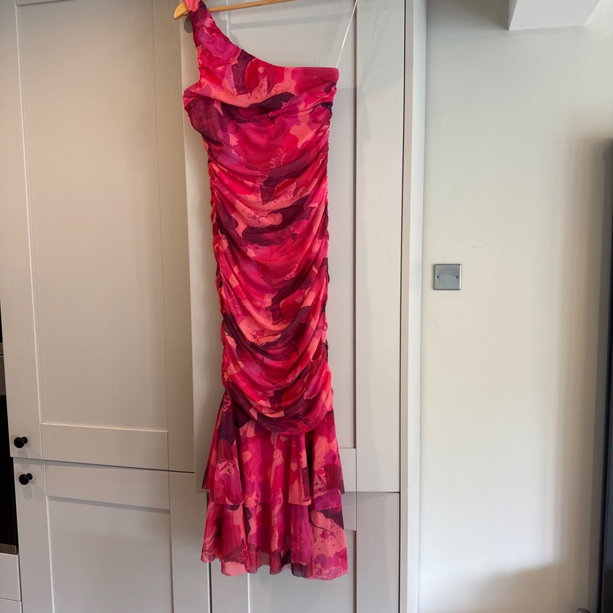 Hello Molly TWILIGHT HOUR ONE SHOULDER MESH MAXI DRESS PINK