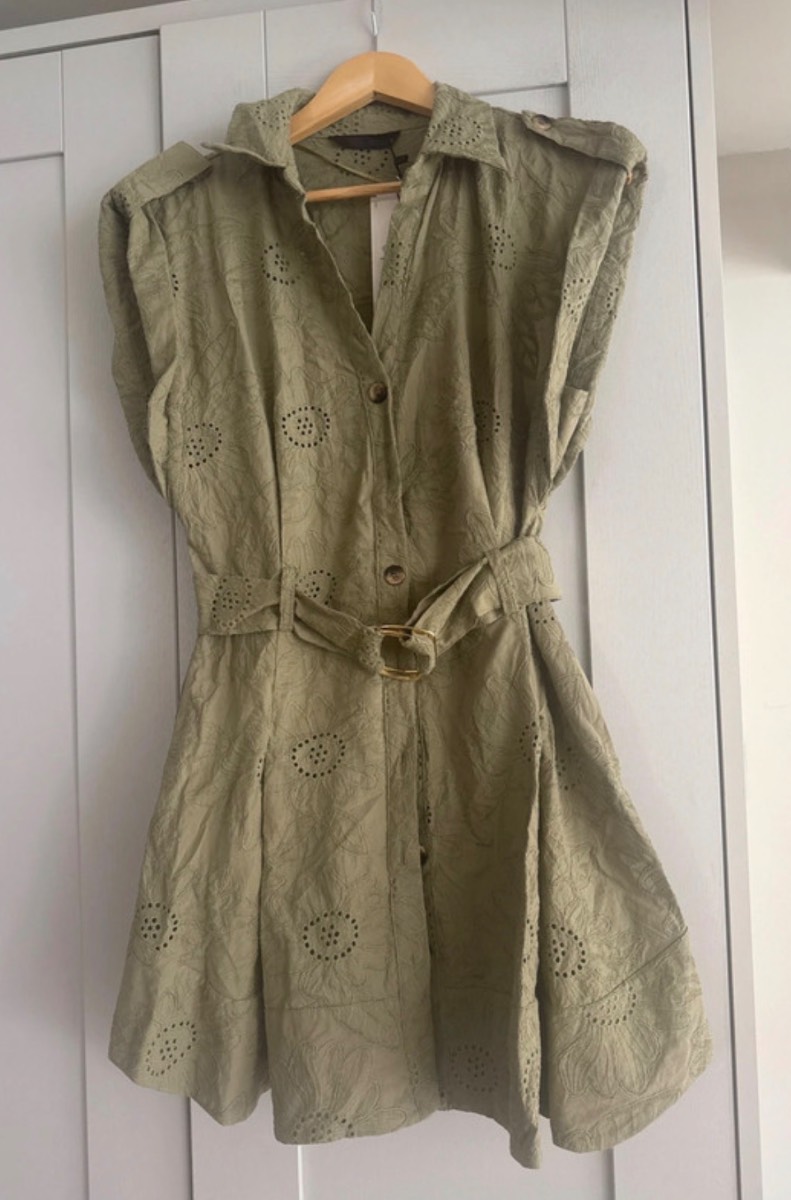 Zara Khaki Cut out embroidered Mini Dress
