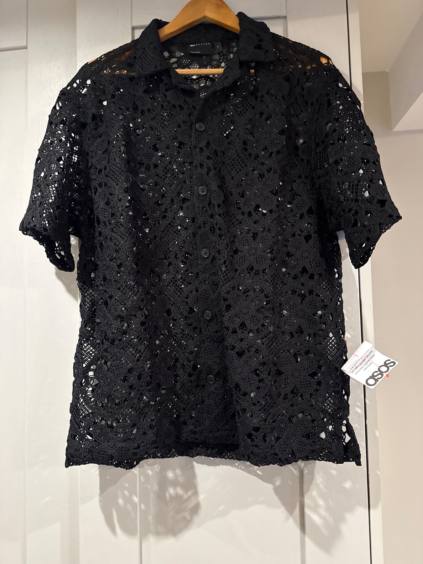 ASOS DESIGN oversized crochet shirt in black