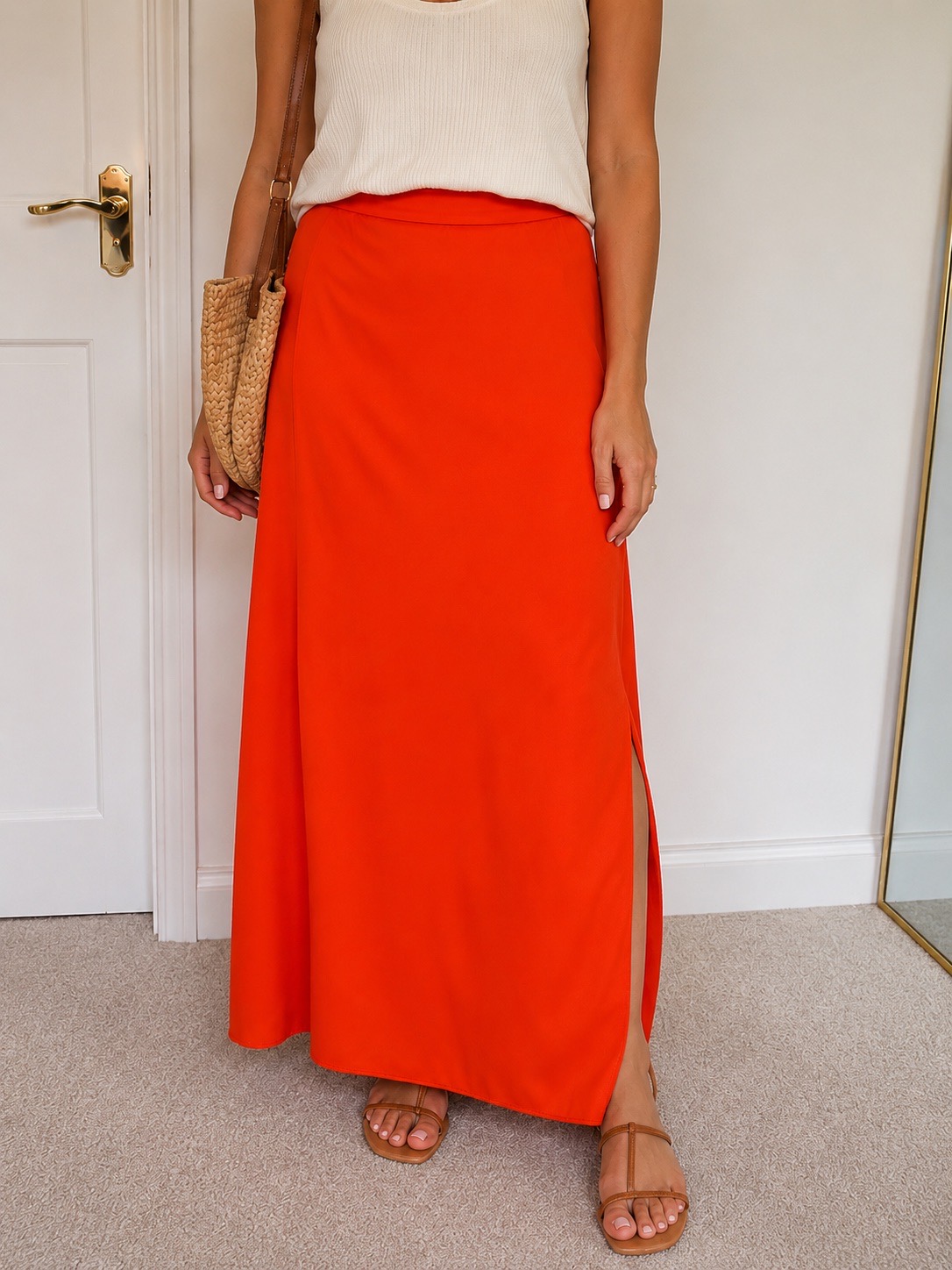 Boden orange satin midi skirt, size 10,