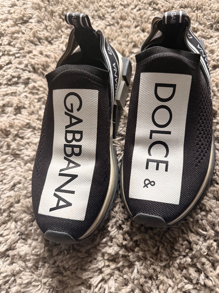 Dolce & Gabbana Sorrento Logo Knit Trainers Black White UK 5