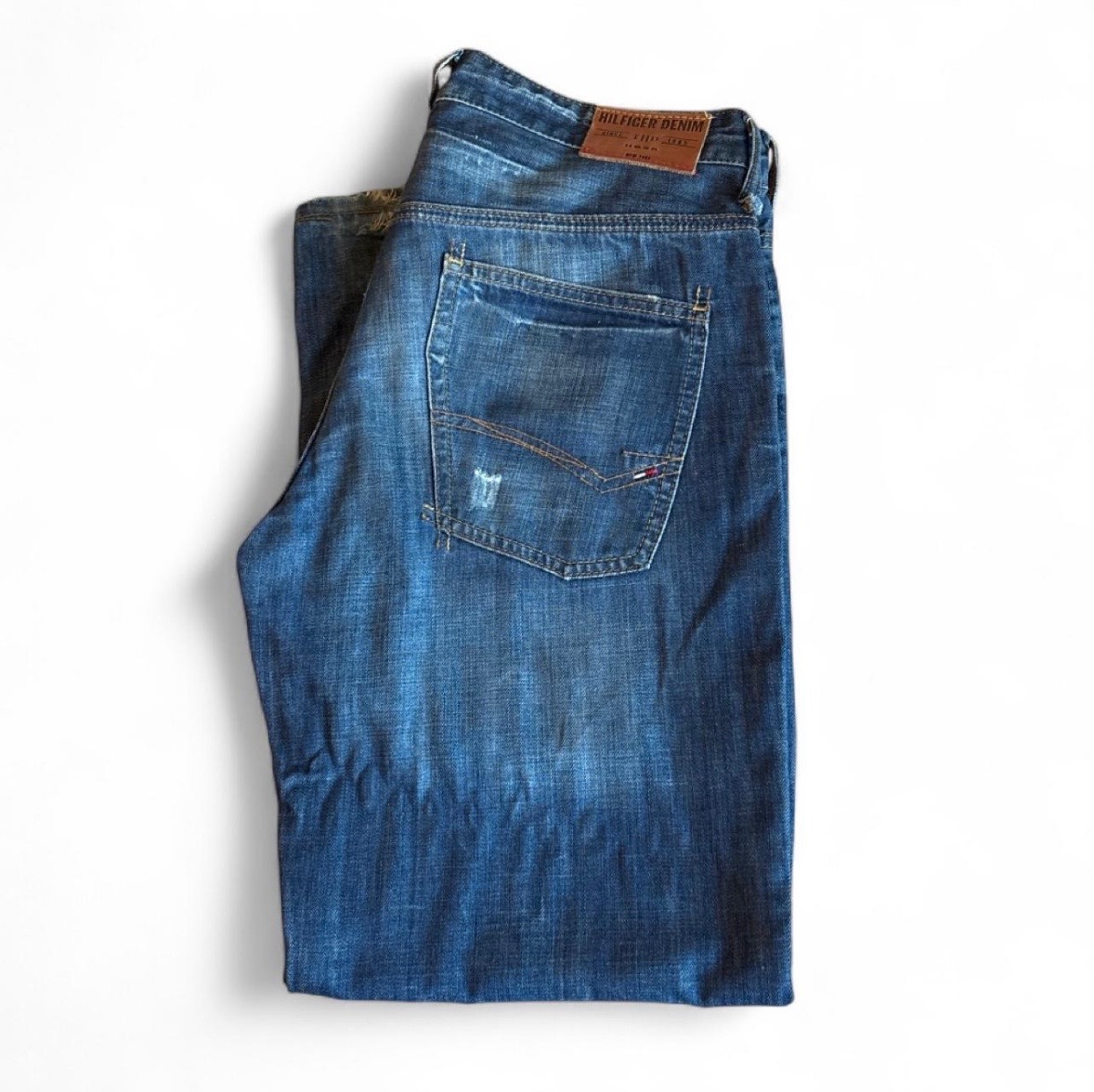 Hilfiger distressed jeans. Waist 34”, Leg 30”.