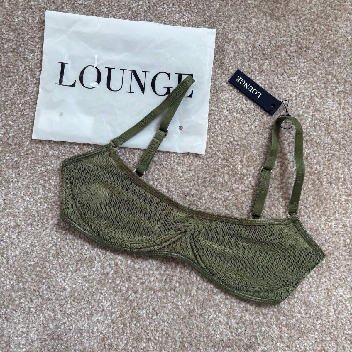 Lounge underwear khaki green bralette comfy bra size xs
