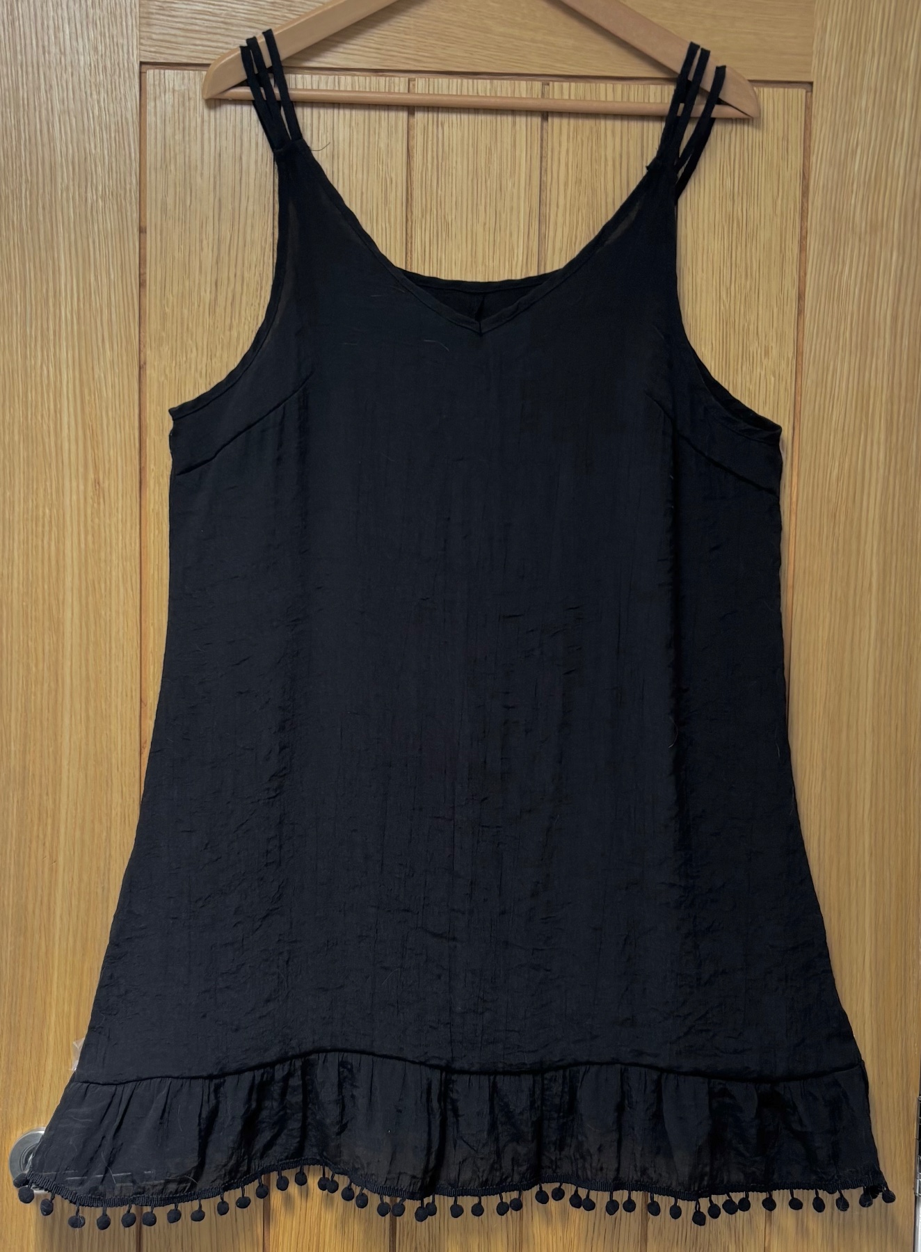 Sheer Black Sun Dress Swim Cover Up with pompom hem (size XL 16)