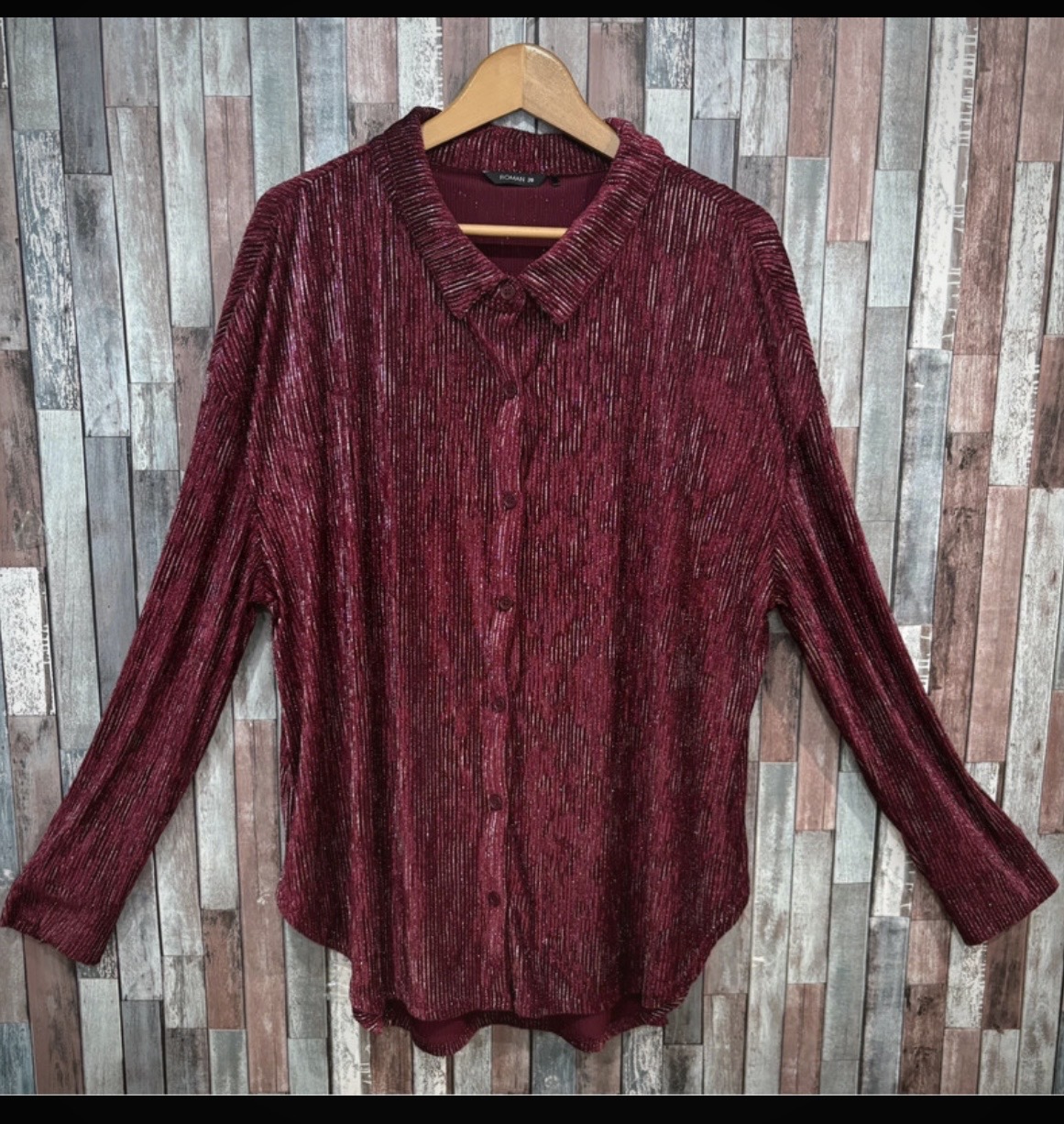 Roman Burgundy Ribbed Shimmer Shirt (size 20)