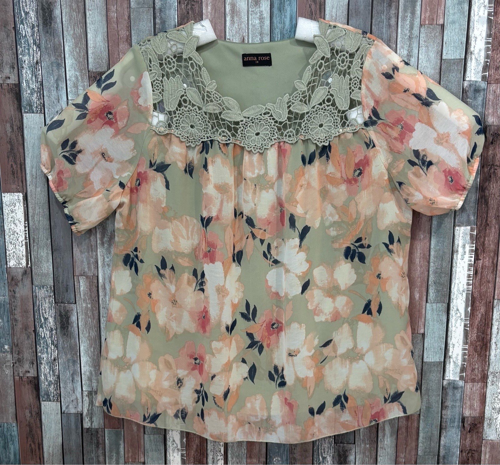 Anna Rose Sage Green Lined Chiffon top (size 18)