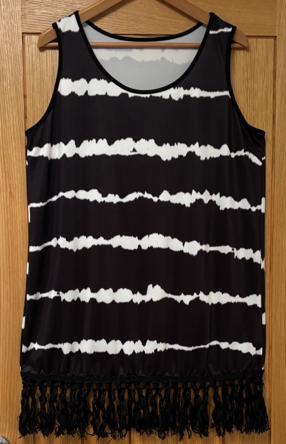Black & White Sun Dress Swim Cover Up with Fringed hem (size XL 16)