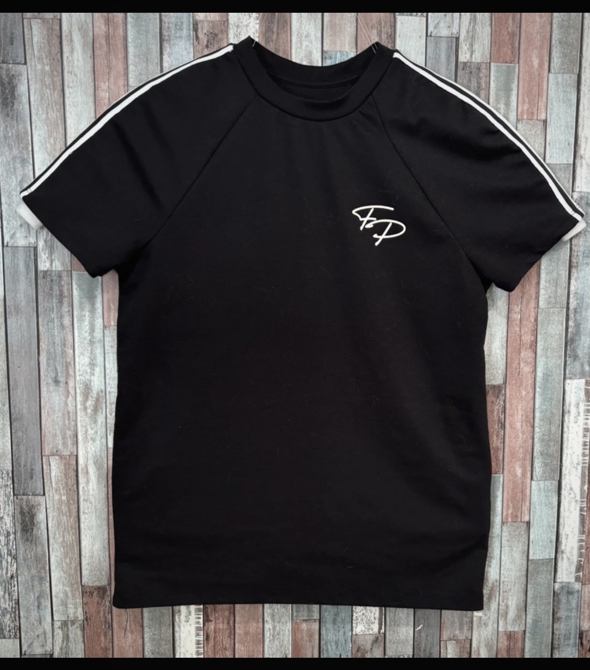 Primark Black 'Future Projects' Sport Stripe T-Shirt (size medium)