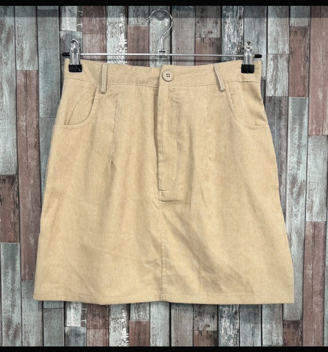 PrettyLittleThing Stone Corduroy Mini Skirt size 8