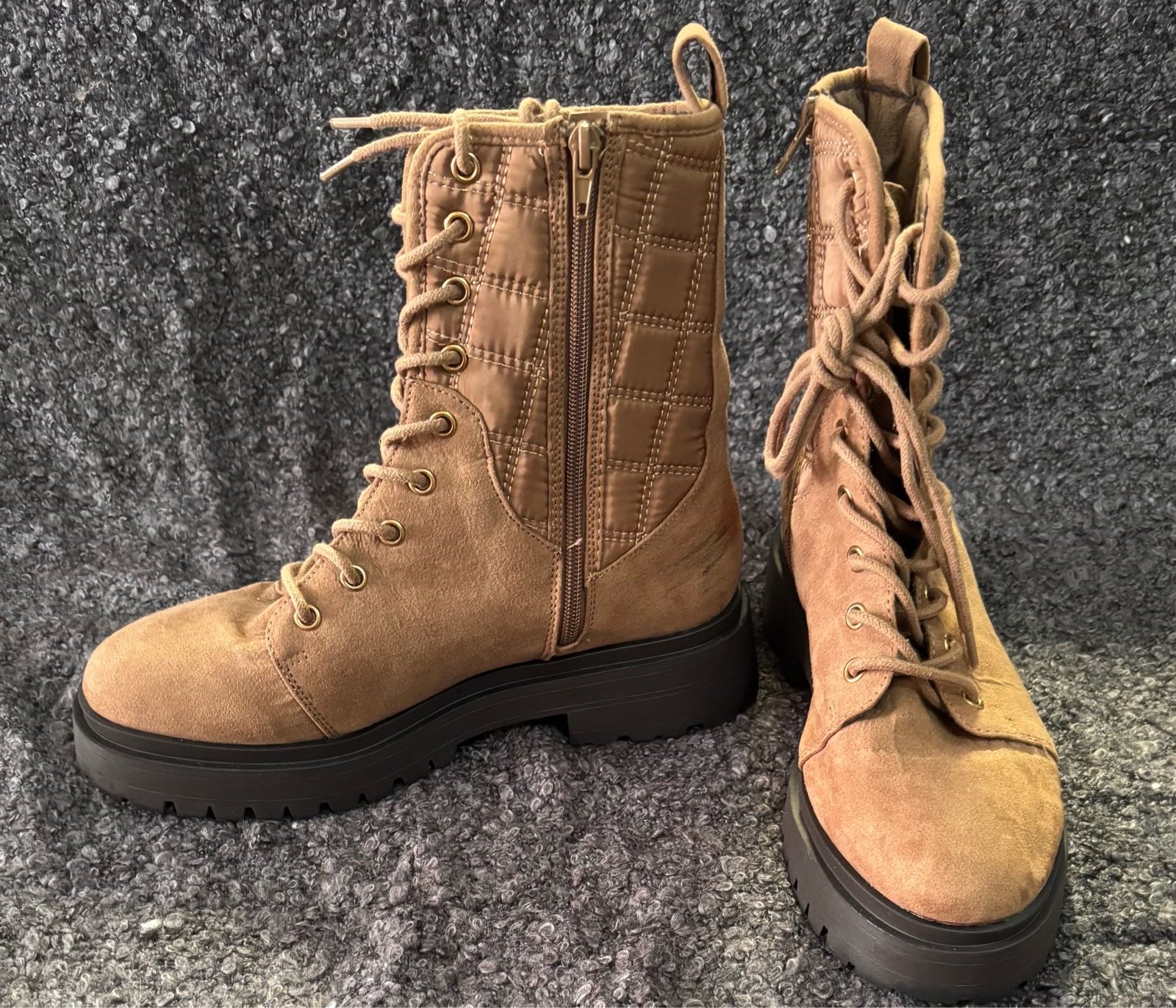 Tan Combat Style Boots (size 6) Wide Fit (Primark)