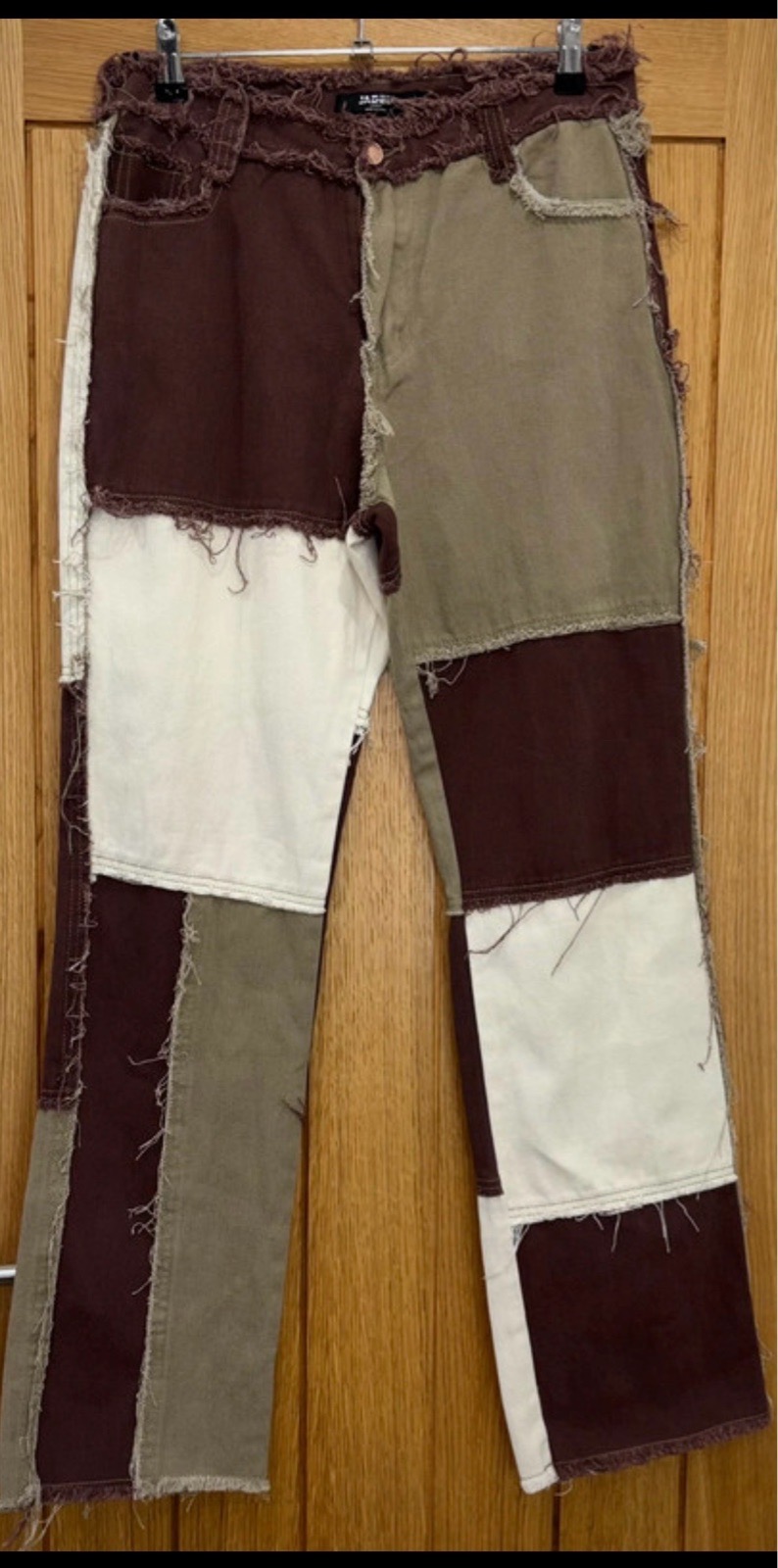 Jaded London Raw Hem Patchwork Boyfriend Jeans (W28) (10) (brown)