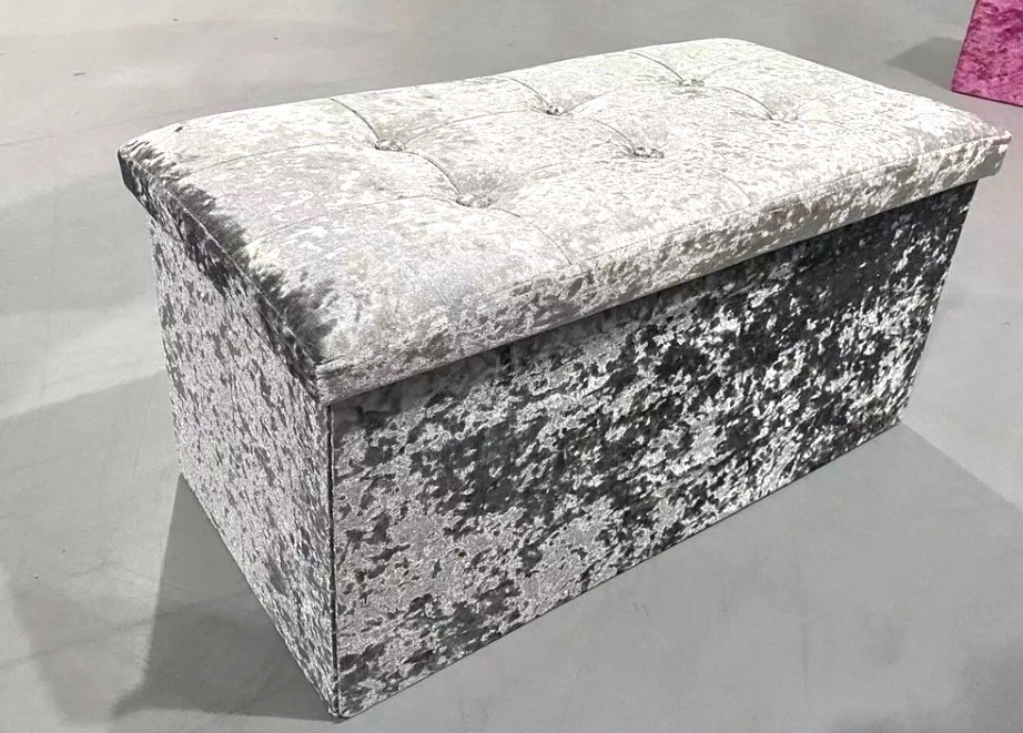 Grey 2 seater storage velvet crushed box
