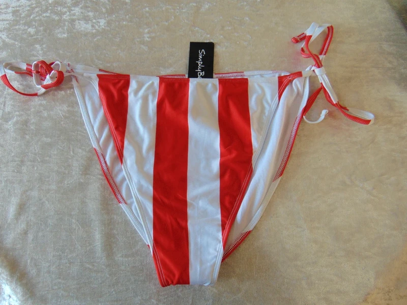 Simply Be Red White Stripe Brazilian Tie Side Bikini Briefs UK 24