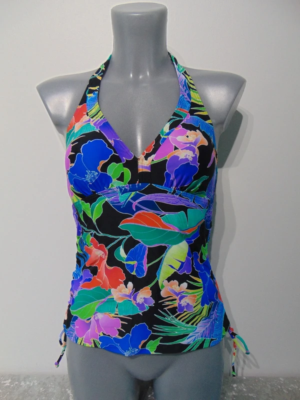 Figleaves Santa Monica Black Tropical Floral Tankini Top UK 32D UK 10 D Cup