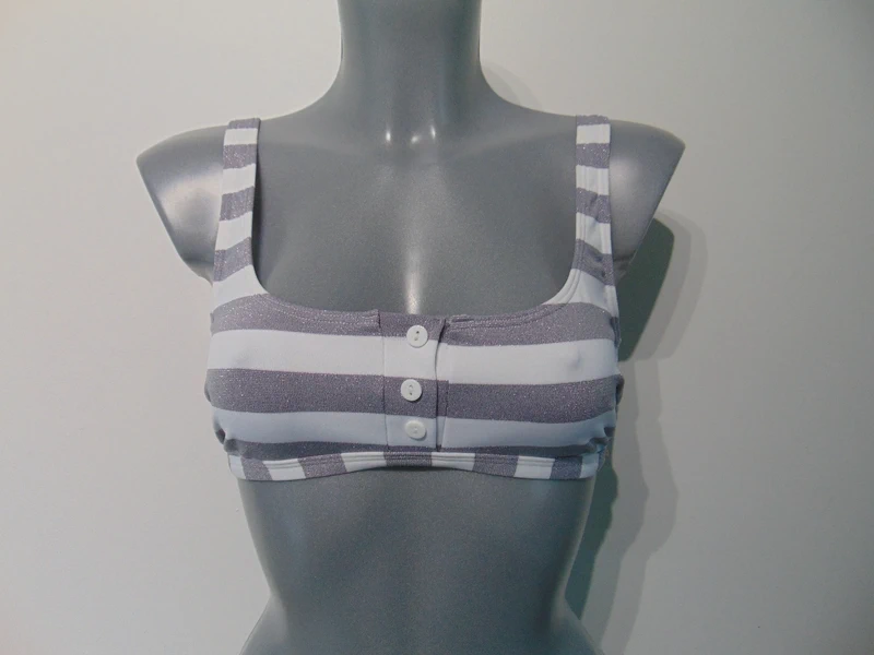 Moontide Piha Super Stripes Grey + White Sporty Bralette Bikini Top UK 10