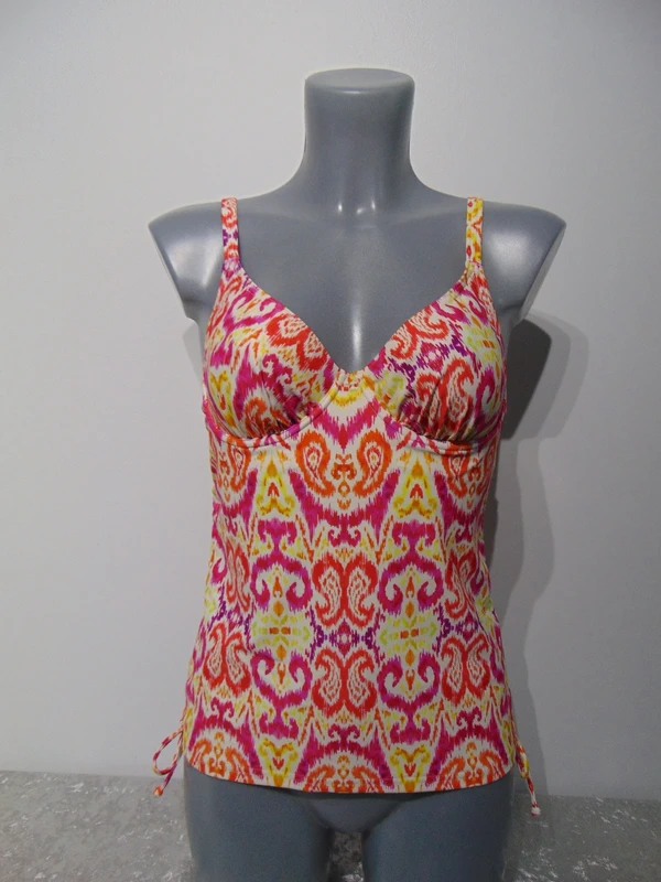 Figleaves Ikat Print Pink + Orange Tankini Top UK 32D UK 10 D Cup