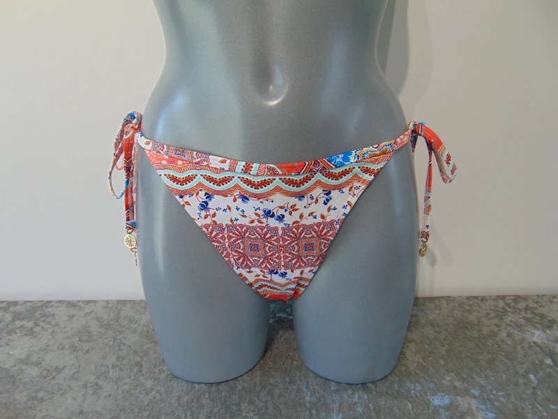 Moontide Piha Daisy Multicoloured Tie Side String Bikini Briefs Swim Bottoms UK 14