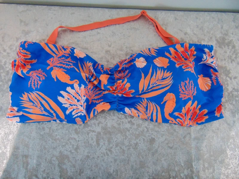 JD Williams Blue + Coral Bandeau Multiway Bikini Top UK 28