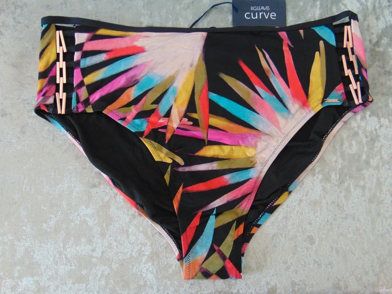Figleaves Curve Black Tropical Palm Bikini Swim Briefs Bottoms UK 26