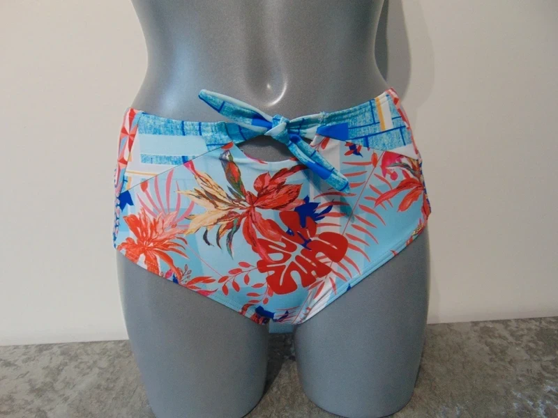 Moontide Piha Tartan Patch Boho Knot High Bikini Swim Briefs UK 6