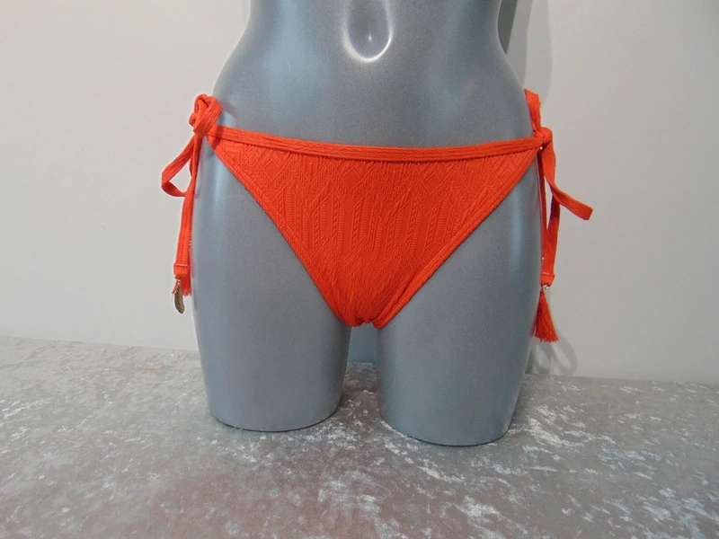 Moontide Piha Gelato Flame Coral Red Tie Side Bikini Briefs Swim Bottoms UK 10