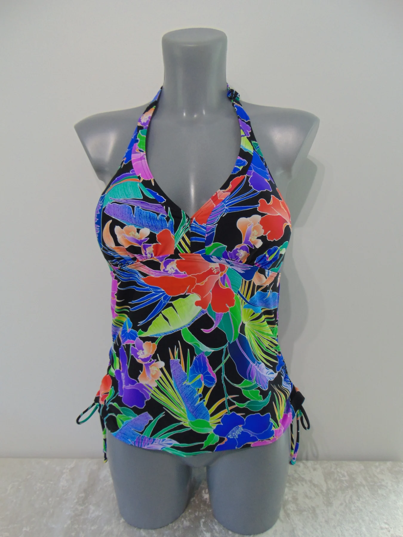 Figleaves Santa Monica Black Floral Tankini Top UK 36D UK 14 D Cup