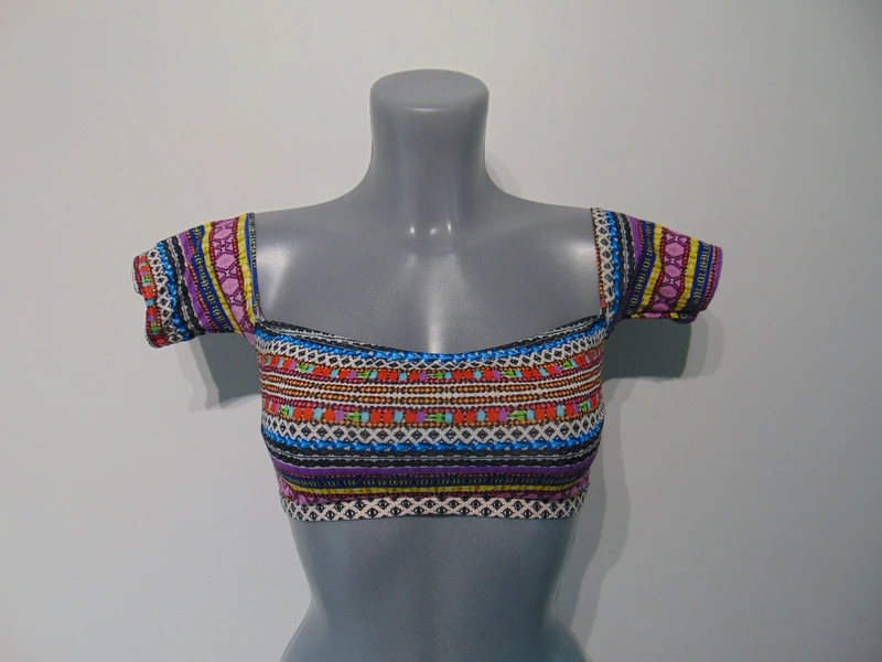 Moontide Piha Coachella Multicoloured Boho Bardot Shoulder Bikini Top UK 12