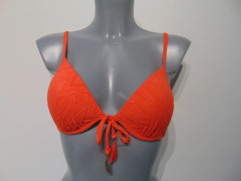 Moontide Piha Gelato Flame Coral Red Bikini Top UK 8 C to D Cup UK 30C 30D