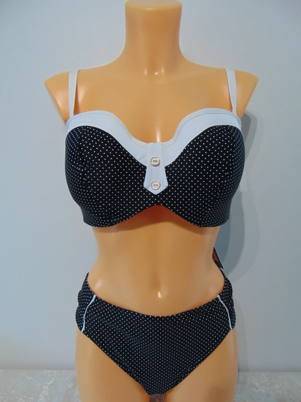 Panache Britt Bikini Set Black White UK 36F / UK 14 F Cup + UK 16 Bikini Bottoms