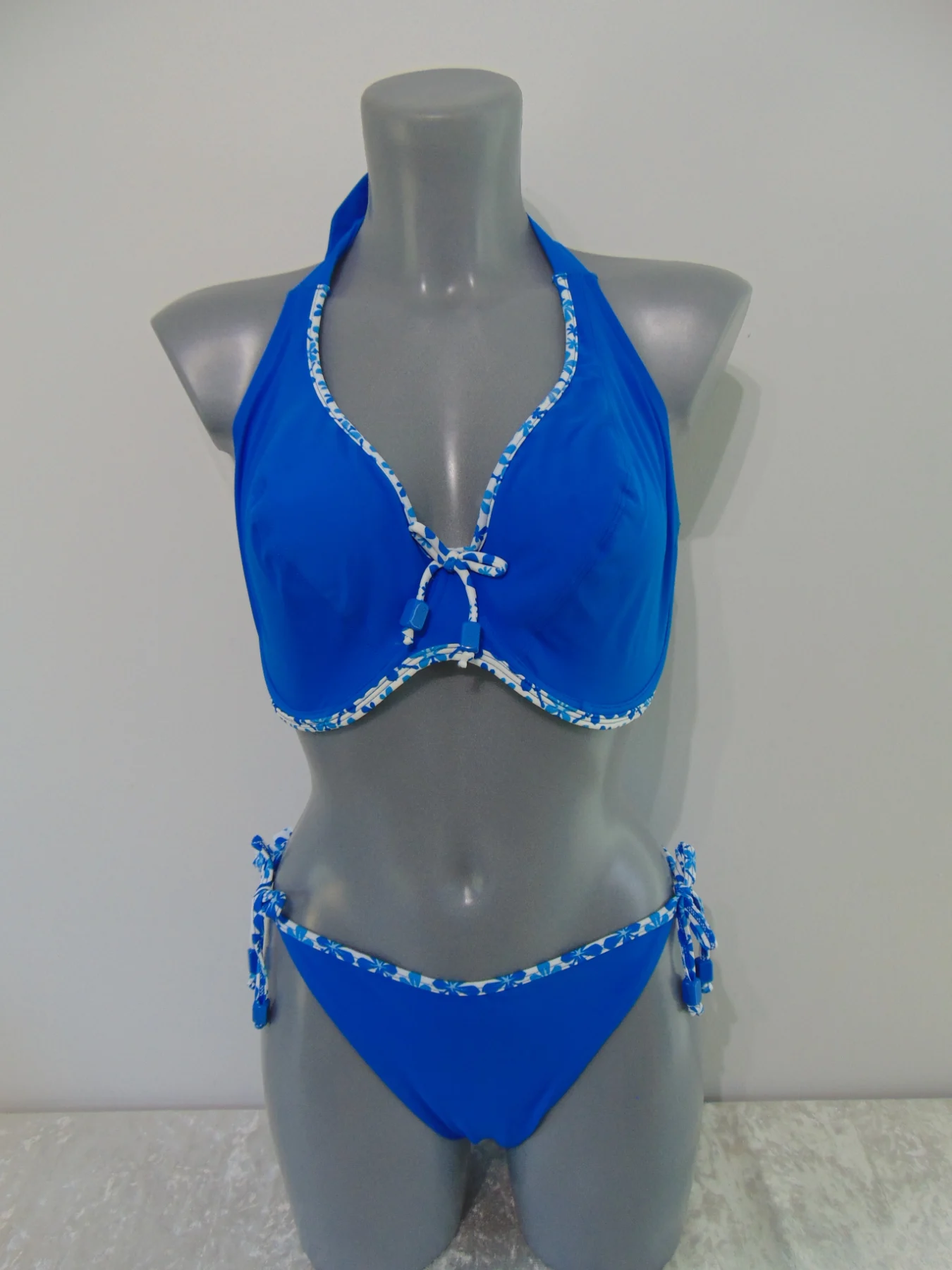 Curvy Kate Coral Reef Malibu Blue Halter Neck Bikini Set UK 32HH / 10 HH Cup + Swim Bottoms UK 14