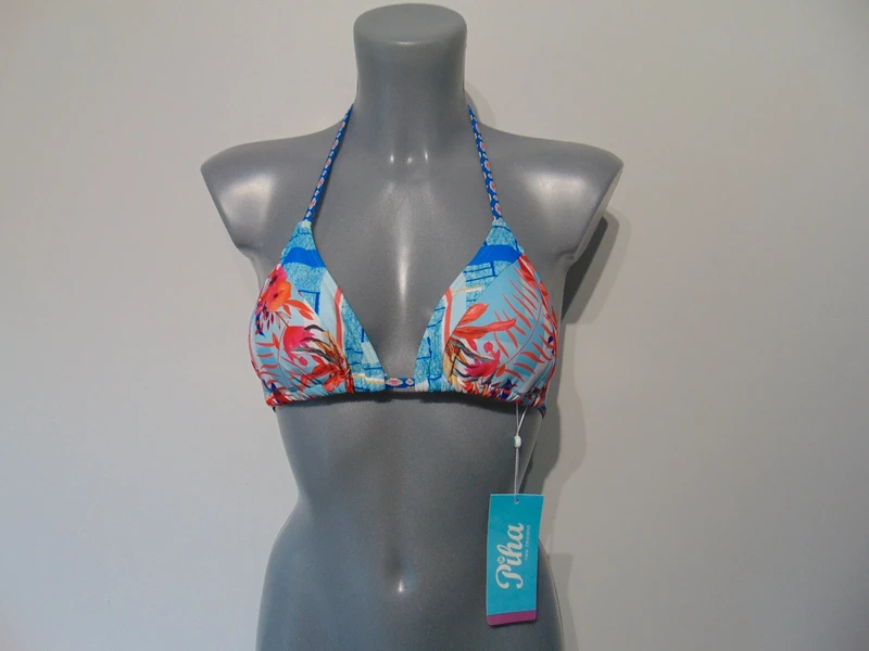 Moontide Piha Tartan Patch Multicoloured Tri Slider Bikini Top UK 8