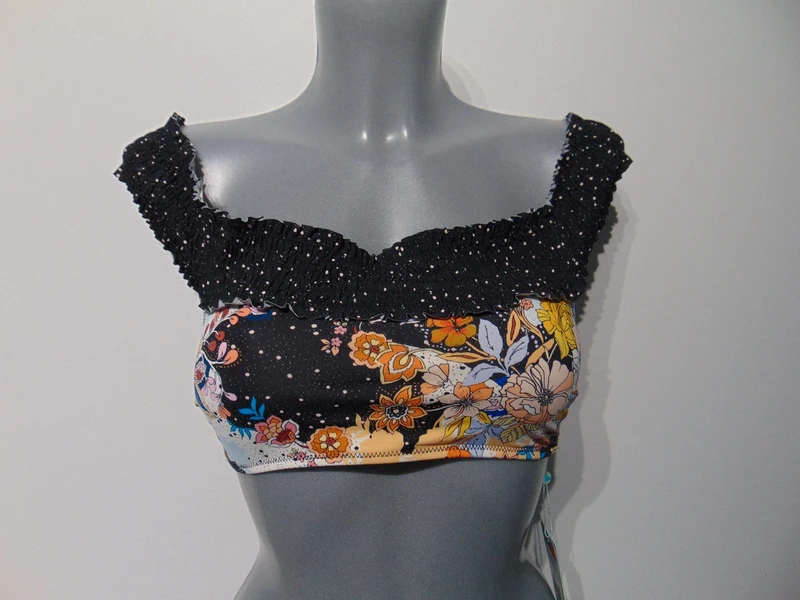 Moontide Piha Mystical Garden Black + Multi Off The Shoulder Bikini Top UK 10