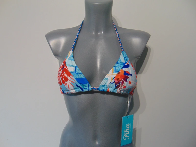 Moontide Piha Tartan Patch Multicoloured Tri Slider Bikini Top UK 6