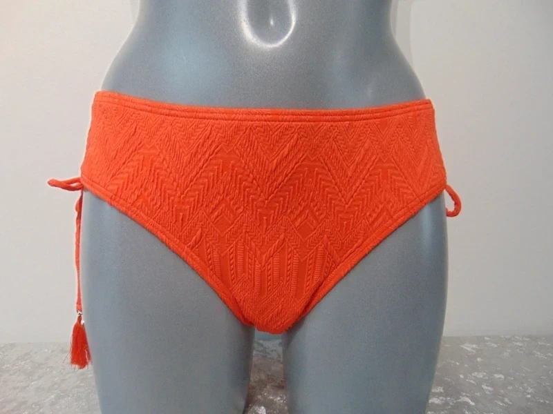 Moontide Piha Gelato Flame Coral Red Adjustable Tie Side Bikini Briefs Swim Bottoms UK 16