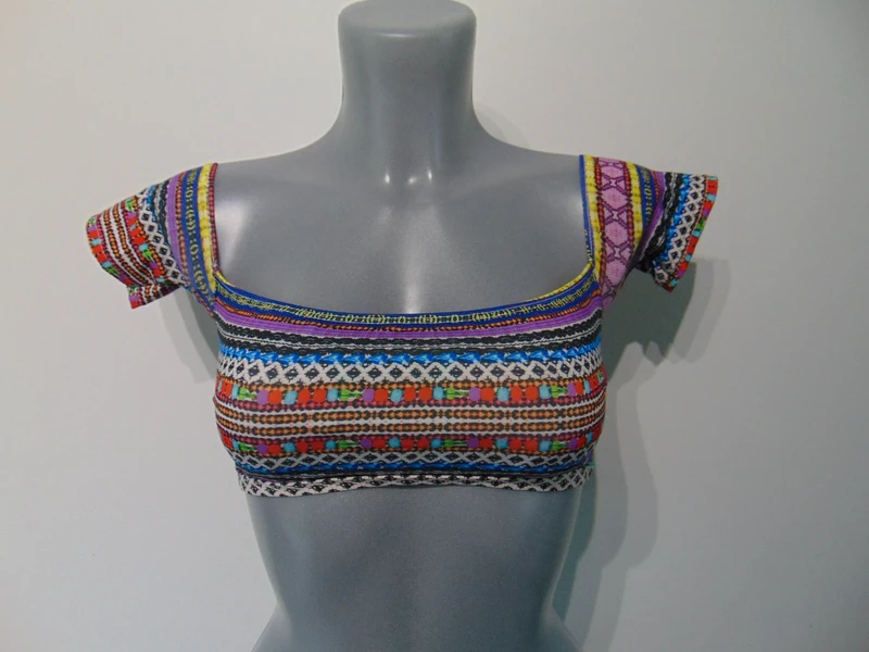 Moontide Piha Coachella Multicoloured Boho Bardot Shoulder Bikini Top UK 8