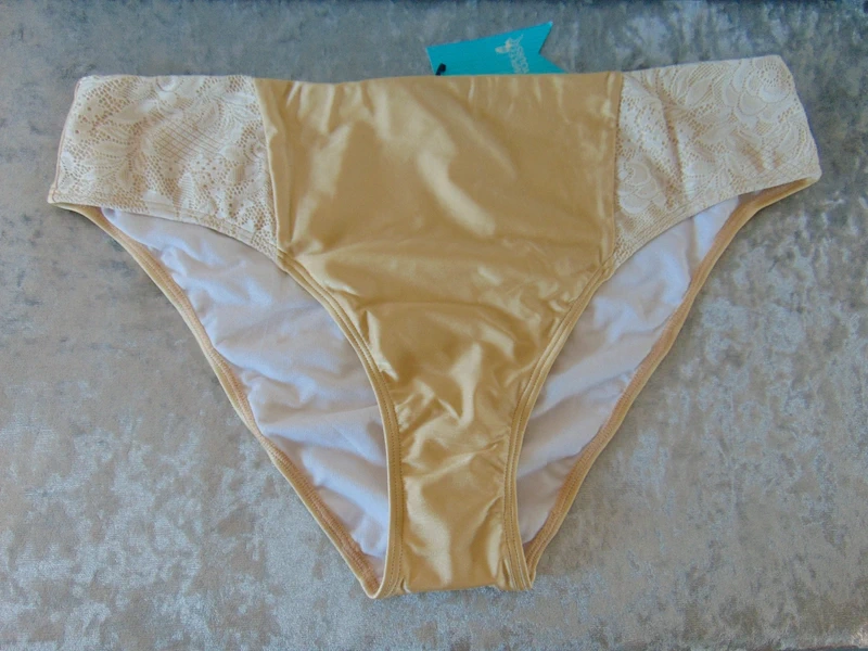 Simply Yours Simply Be Gold + Ivory Bikini Briefs Swim Bottoms UK 24