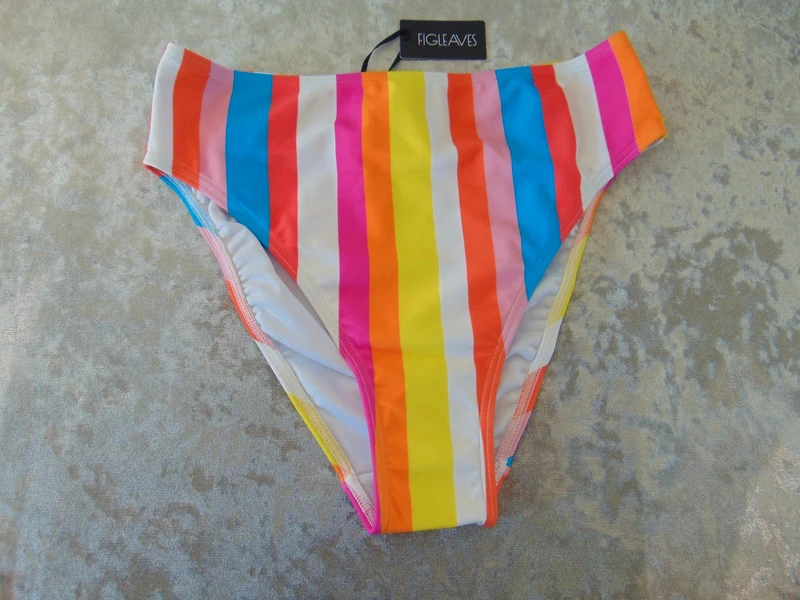 Figleaves Multicoloured Stripe Brazilian Style Bikini Briefs UK 8