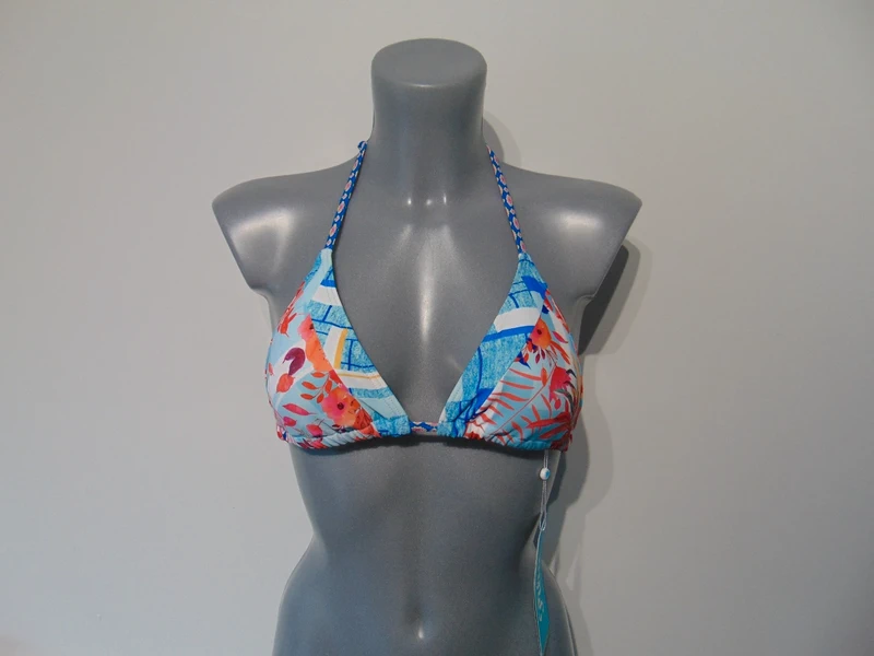 Moontide Piha Tartan Patch Multicoloured Tri Slider Bikini Top UK 10