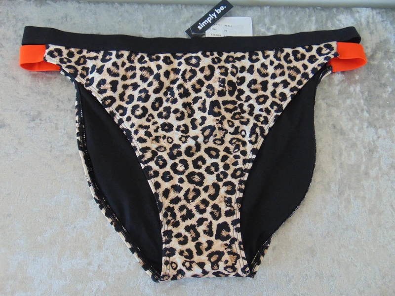 Simply Be Leopard Tab Side Brazilian Bikini Swim Briefs Bottoms UK 26