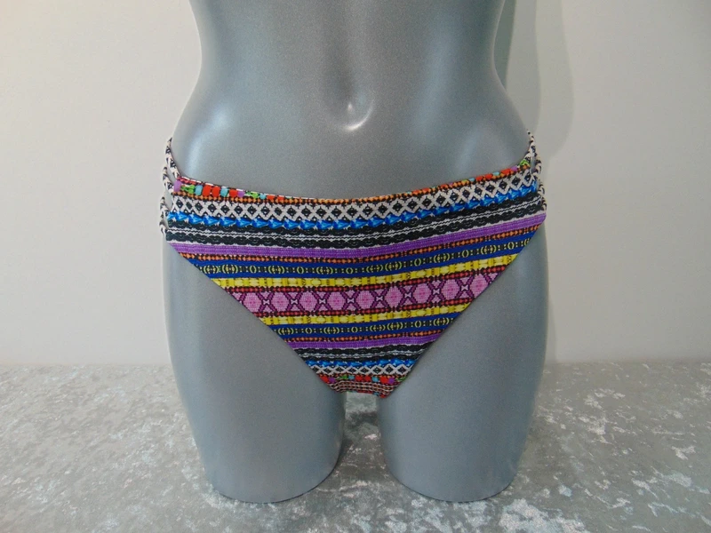 Moontide Piha Coachella Multicoloured Boho Reversible Ladder Side Bikini Briefs Swim Bottoms UK 16