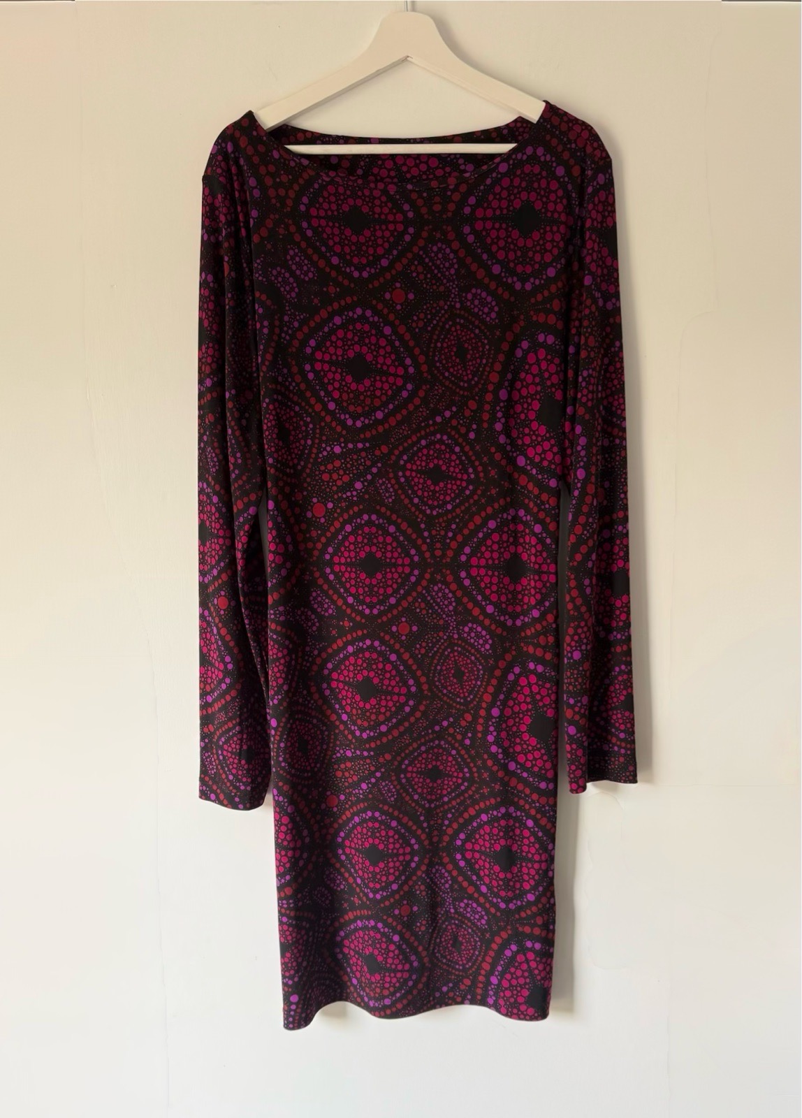 Long Tall Sally Purple Pink Geometric Print Long Sleeve Dress Size 20