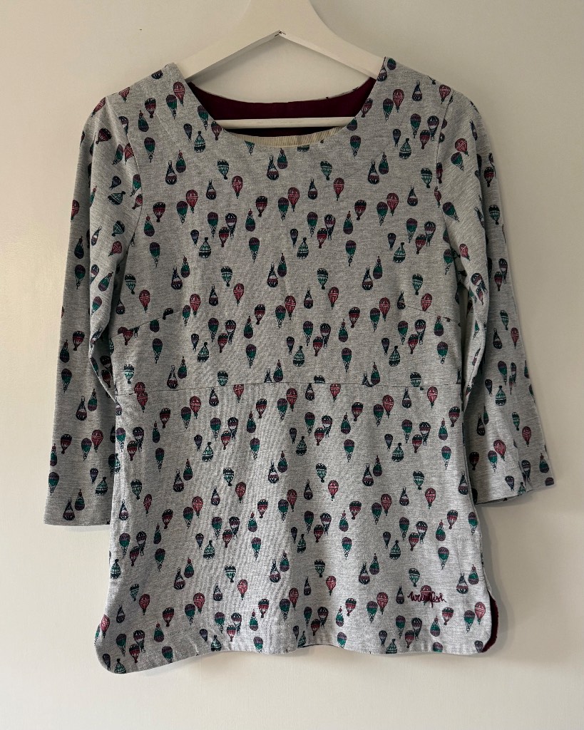 Weird Fish Grey Hot Air Balloon Print 3/4 Sleeve Cotton Top Size 10