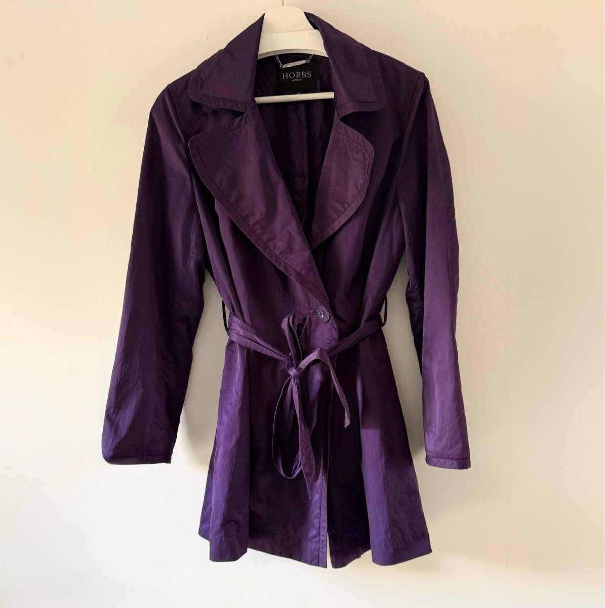 Hobbs Purple Lightweight Belted Trench Jacket Coat Size 12