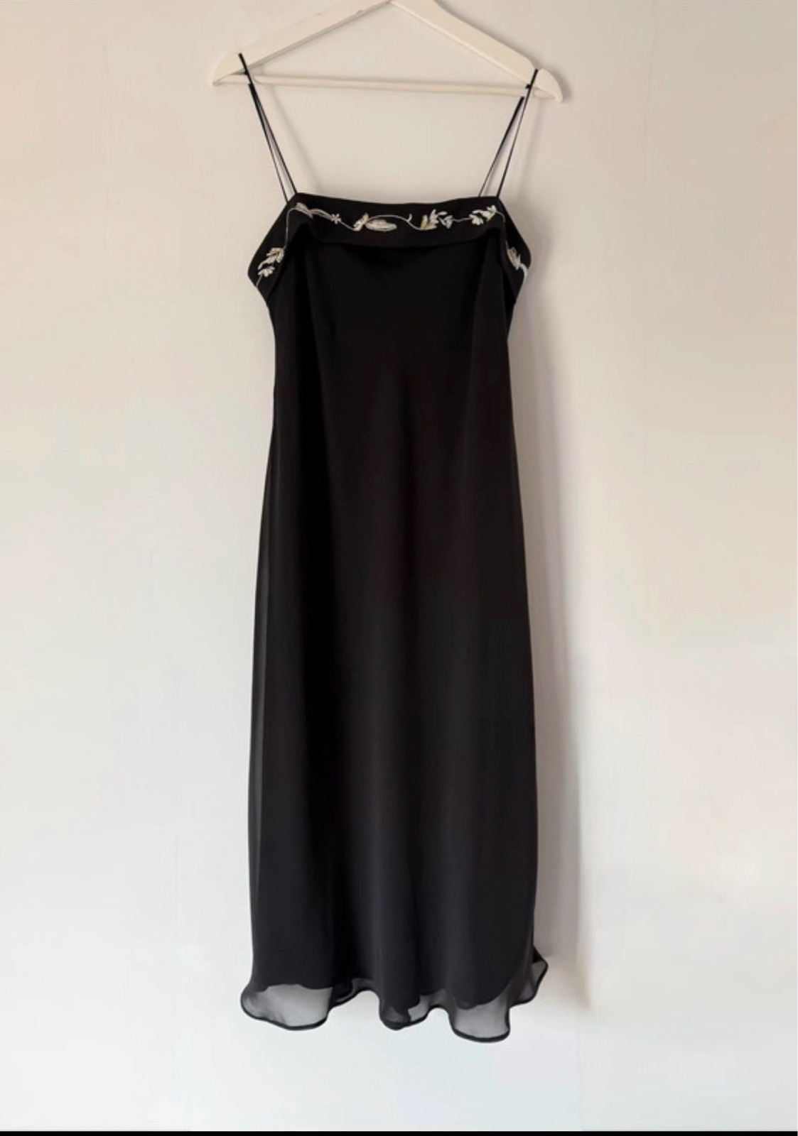 Vintage Y2K Gina Bacconi Black uEmbroidered Midi Dress UK 14 Occasion