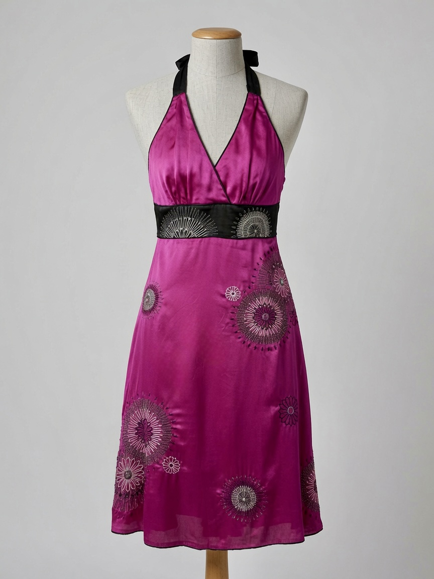 Vintage Monsoon Beda Dress UK 10 BNWT 100% Silk Pink Magenta Y2K Halterneck Boho
